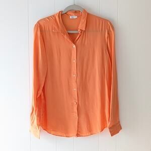 Filippa K Drapey Orange Classic 100% Viscose Button Down Blouse Shirt, size M